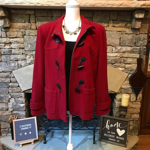 NWOT Talbots Red Pea Coat Size 16 - Picture 7 of 8